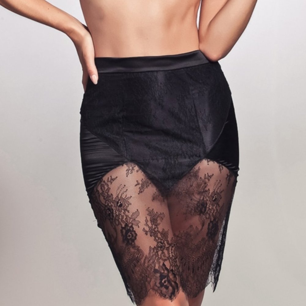 ELF Zhou Black 100% Silk Pencil Skirt NWT $200 S